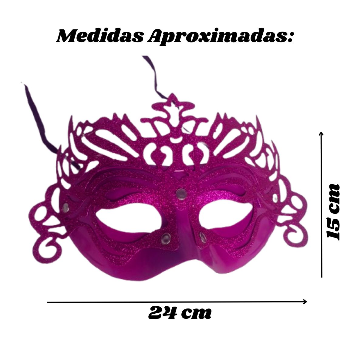 Máscara Fantasia Glitter Festa Carnaval Rosa Máscara Fantasia Glitter Festa Carnaval Rosa